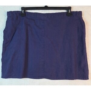 London Jean Women's Mini Skirt 100% Linen Dk Wash Drawstring Waist Pockets Sz Sm